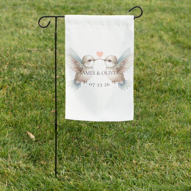 Cute Romantic Hummingbird Wedding Sign Garden Flag (In SItu)