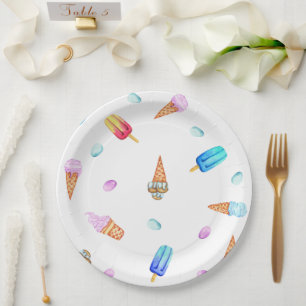 Cute Romantic Ice Cream and popsicle Birthday Paper Plates