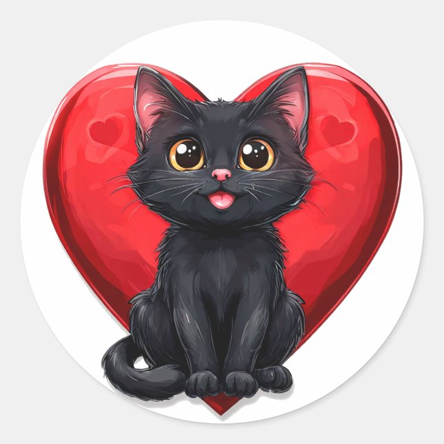 Cute Romantic Kitty Design – Valentine Pet Lover Classic Round Sticker (Front)
