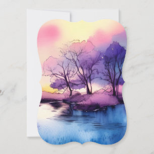 Cute Romantic Lake Landscape Watercolor Note Card
