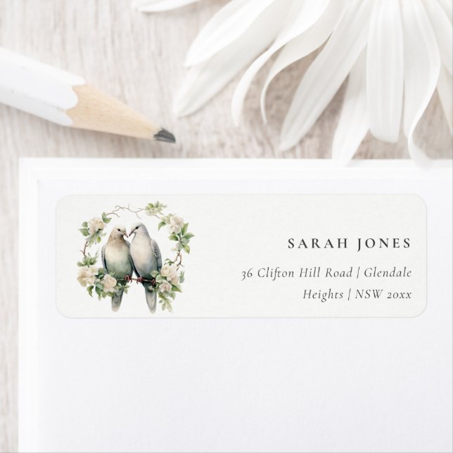 Cute Romantic Love Birds Botanical Wreath Address Label (Insitu)