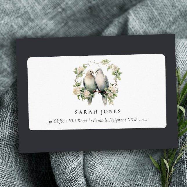 Cute Romantic Love Birds Botanical Wreath Address Label (Creator Uploaded)