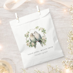 Cute Romantic Love Birds Botanical Wreath Wedding Favor Bag