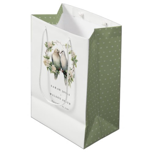 Cute Romantic Love Birds Botanical Wreath Wedding Medium Gift Bag