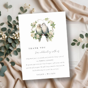 Cute Romantic Love Birds Botanical Wreath Wedding Thank You Card