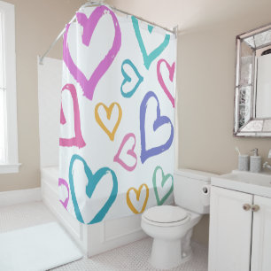 Cute Romantic Pastel Hearts Shower Curtain