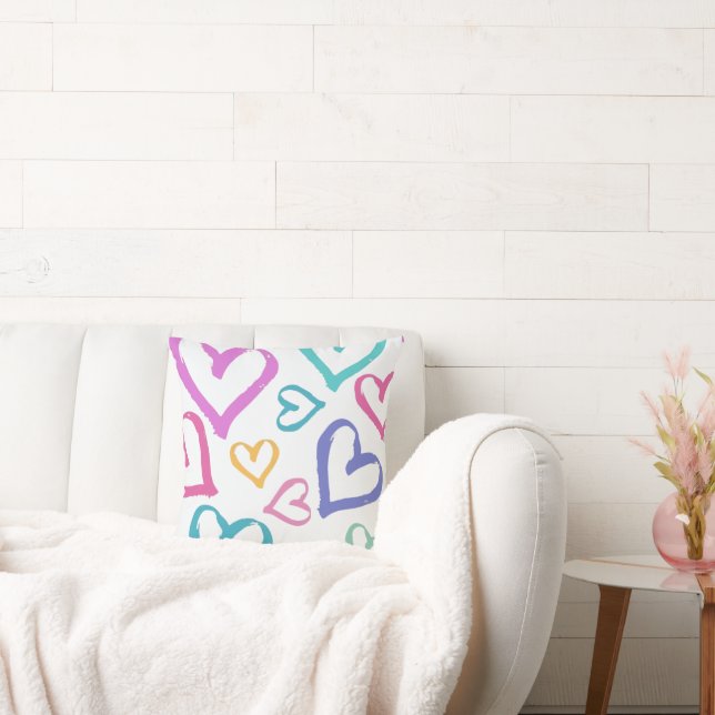 Cute Romantic Pastel Hearts Throw Pillow (Couch)