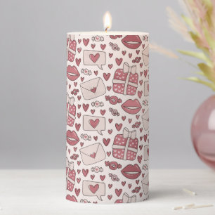 Cute Romantic Pink Hearts Kiss Lips Pillar Candle