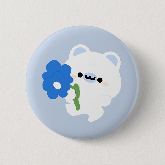 Cute Romantic Polar Bear Button (Front)