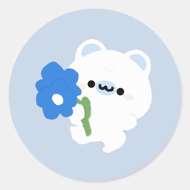 Cute Romantic Polar Bear Classic Round Sticker (Front)