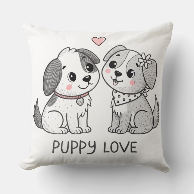 Cute Romantic Puppy Love Valentine Throw Pillow (Front)