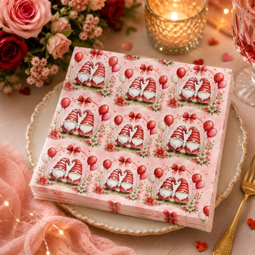 Cute Romantic Red Heart Balloon Floral Disposable Napkins