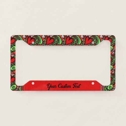 Cute Romantic Red Heart Doodle Design License Plate Frame