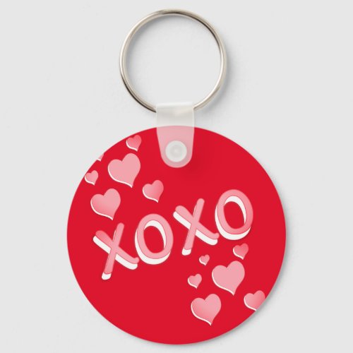Cute Romantic Red Pink Hearts XOXO Keychain