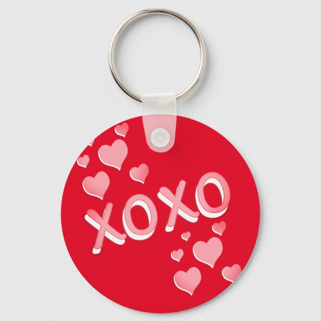 Cute Romantic Red Pink Hearts XOXO Keychain (Front)