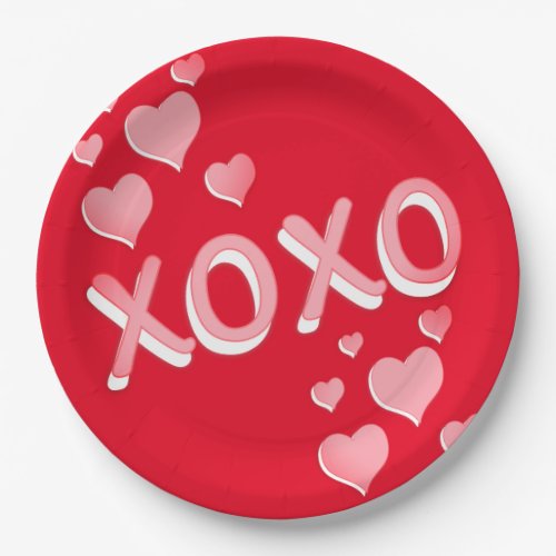 Cute Romantic Red Pink Hearts XOXO Paper Plates