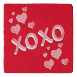 Cute Romantic Red Pink Hearts XOXO Trivet