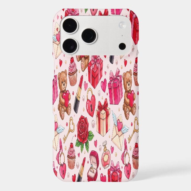 Cute Romantic Red & Pink Watercolor Love Pattern iPhone Case (Back)