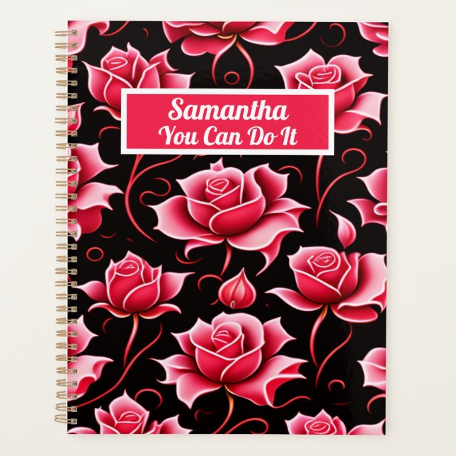 CUTE ROMANTIC RED ROSES FLORAL PERSONALIZED  PLANNER (Front)