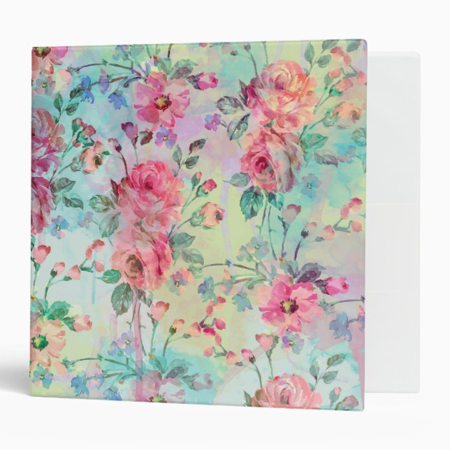 Cute romantic roses floral paint watercolors binder (Front/Inside)