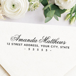 Cute romantic script return address self-inking stamp