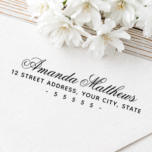 Cute romantic script return address self-inking stamp