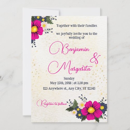 cute Romantic Soft Pink Flowers Wedding Invitation
