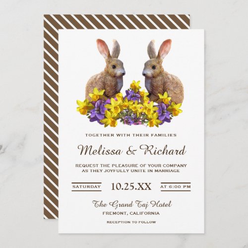Cute Romantic Spring Floral Rabbits Wedding Invite
