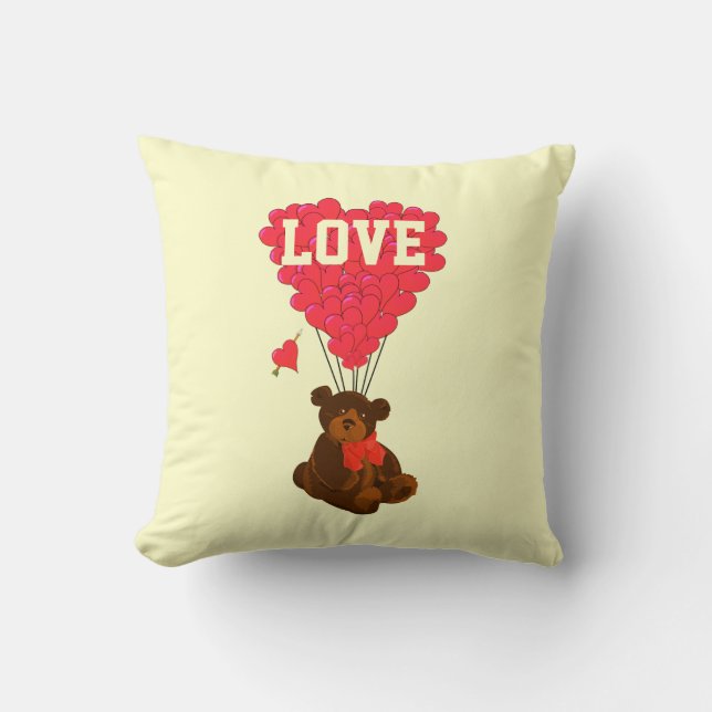 Cute romantic teddy bear valentines love heart throw pillow (Front)