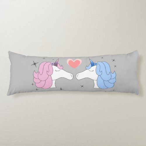 Cute Romantic Unicorns Fairy Tale Pink Blue Gray Body Pillow