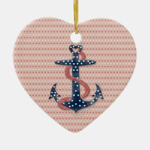 Cute romantic valentines hearts anchor ceramic ornament