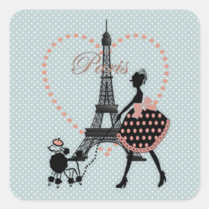 Cute romantic vintage girl silhouette walking square sticker