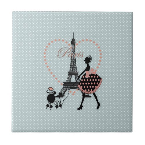 Cute romantic vintage girl silhouette walking tile