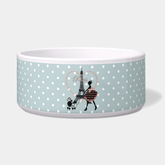 Cute romantic vintage girl  walking French poodle Bowl (Front)