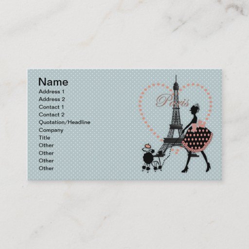 Customizable Cute romantic vintage girl  walking French poodle Business Card
