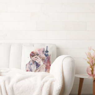Cute Romantic Watercolor Couples in Paris  Throw P Pillow