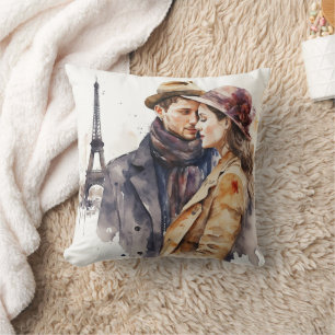 Cute Romantic Watercolor Couples in Paris Throw Pi Pillow