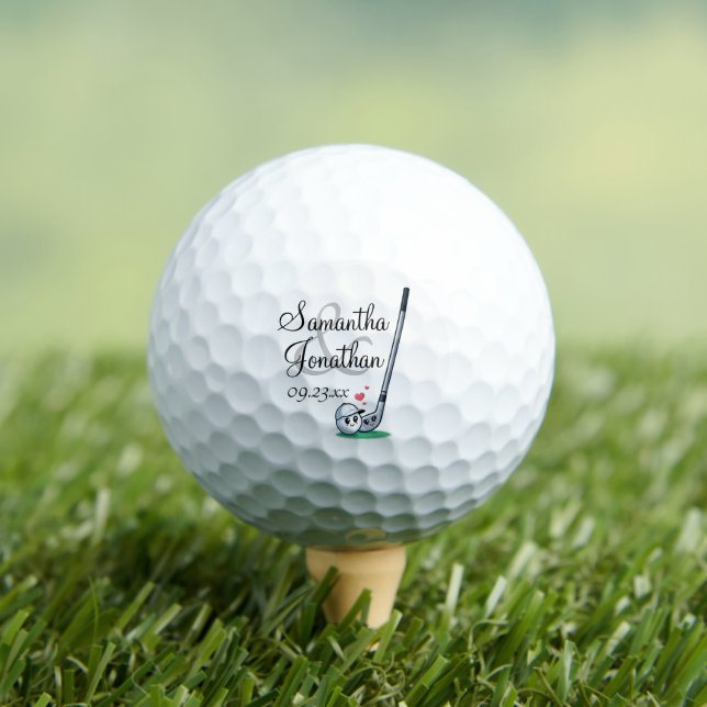 Cute Romantic Wedding Couple's Names Golf Balls (Insitu Tee)