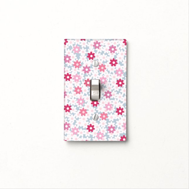 Cute Romantic White Pink Purple Daisies Floral  Light Switch Cover (In Situ)