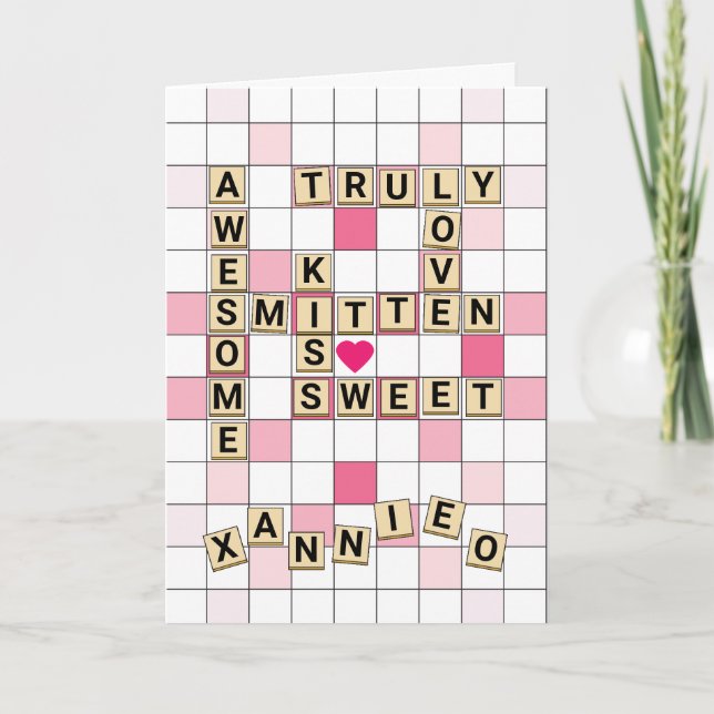 Cute Romantic Word Tile Puzzle Valentine Holiday Card (Front)