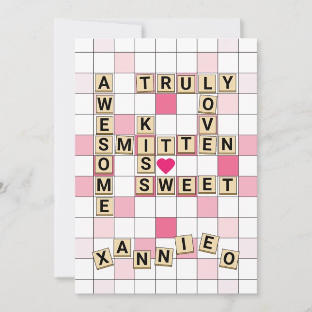 Cute Romantic Word Tile Puzzle Valentine Holiday Card (Front)
