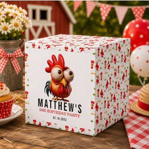Cute Rooster Caricatures 3rd Birthday Party Favor Boxes
