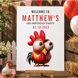 Cute Rooster Caricatures 3rd Birthday Party Foam Board