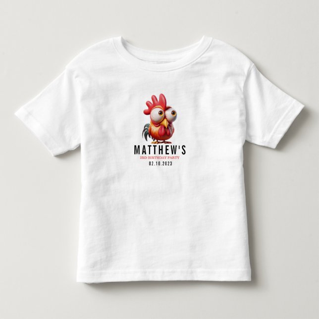 Cute Rooster Caricatures 3rd Birthday Party Toddler T-shirt (Front)
