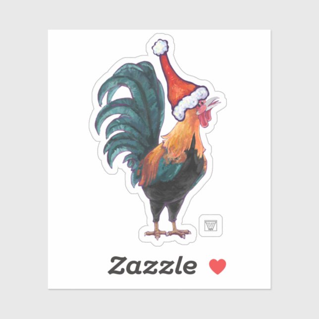 Cute Rooster in a Santa Hat Sticker (Sheet)