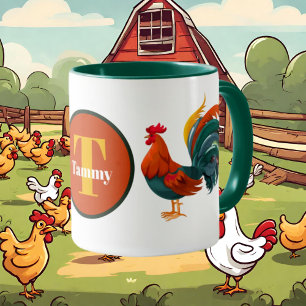cute rooster lovers add monogram mug