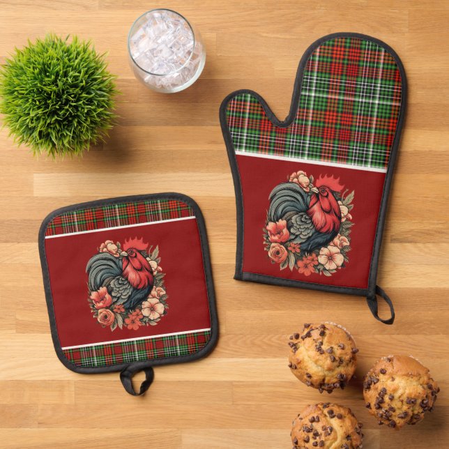 Cute rooster lovers kitchen Oven  Oven Mitt & Pot Holder Set (Top Down)
