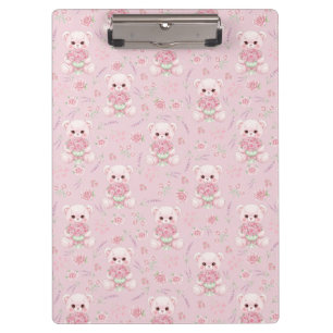 Cute Rose Bear and Floral Bouquet Seamless Pattern Clipboard