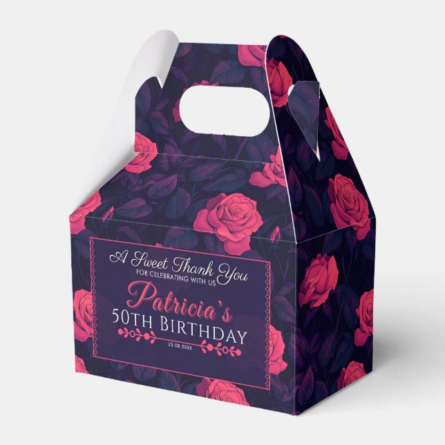 Cute Rose Birthday Favor Box For Dessert Table (Front Side)