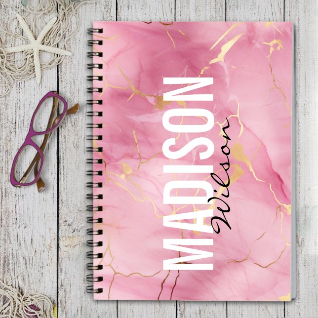 Cute rose blush pink faux glitter marble monogram  notebook (Creator Uploaded)